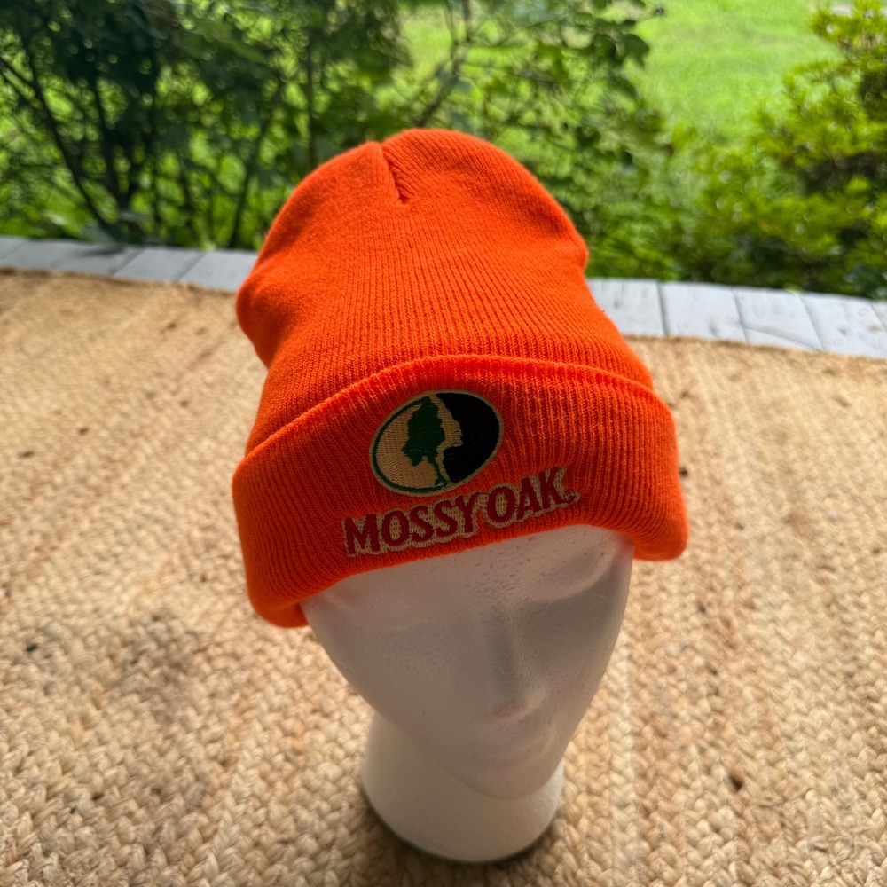 Mossy Oak Blaze Orange Fleece Lined Hunting Beanie Hat High Vis Warm Knit Cap